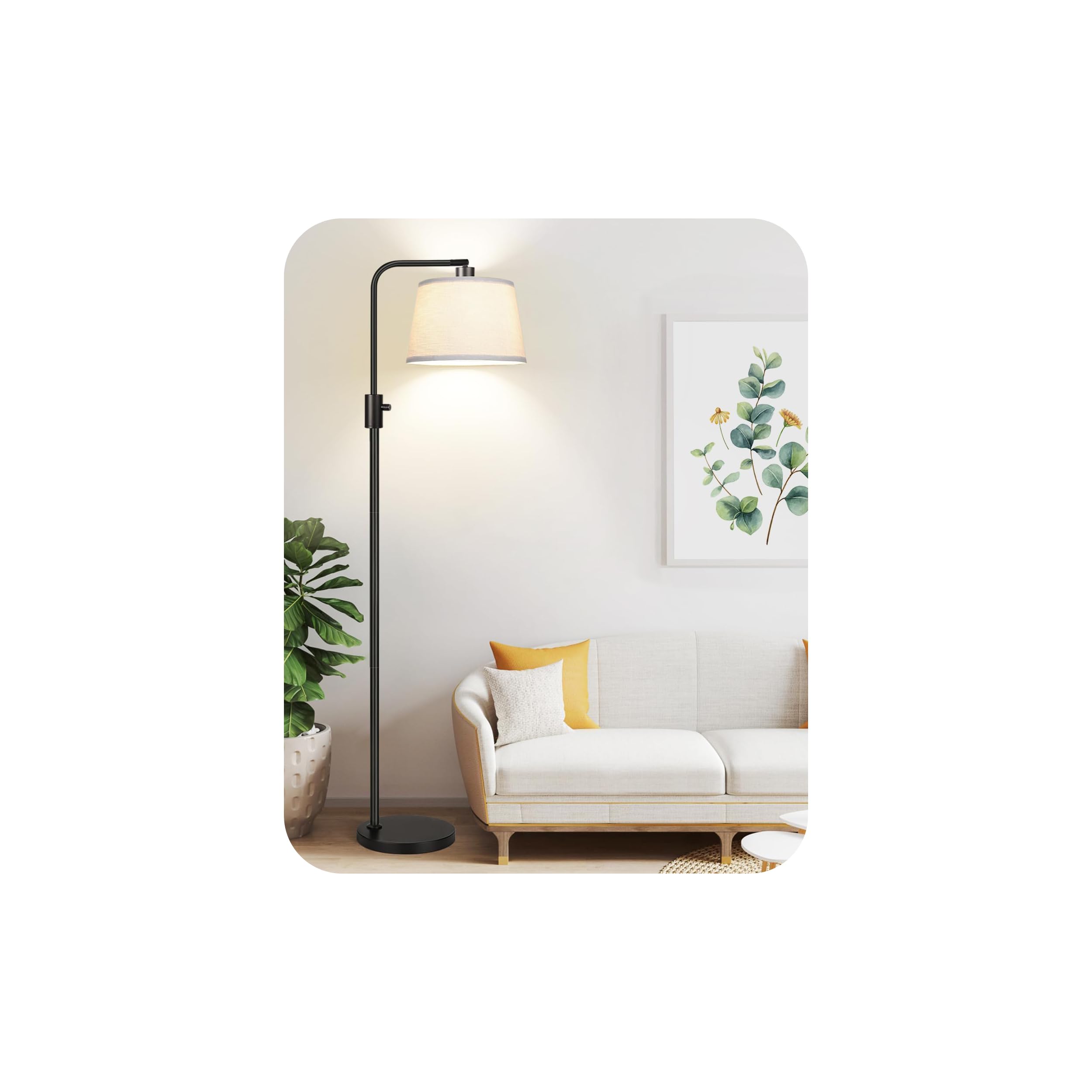 Nintiue Stehlampe Dimmbar, 165cm Bogenlampe, Leselampe Stehlampe Wohnzimmer | mit 1000lm Led-Glühbirne, 0-100% Drehdimmung, mit Verstellem Lampenschirm, Stehleuchte für Kinderzimmer, Büro, Schlafzimmer