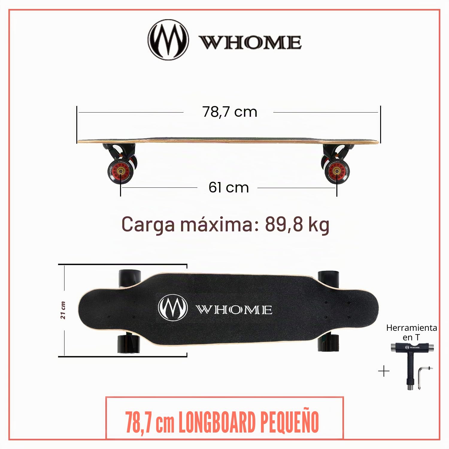 WHOME Pro Longboards - 31 Pulgadas pequeño Longboard Crucero Skateboards para Adultos/Niñas/Niños Pro/Principiante con T-Tool