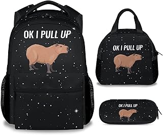 CUNEXTTIME Capybara Backpack with Lunch Box And Pencil Case, Set of 3 Cute Bookbag for Girls Boys, Lightweight Large Capacity School Bag