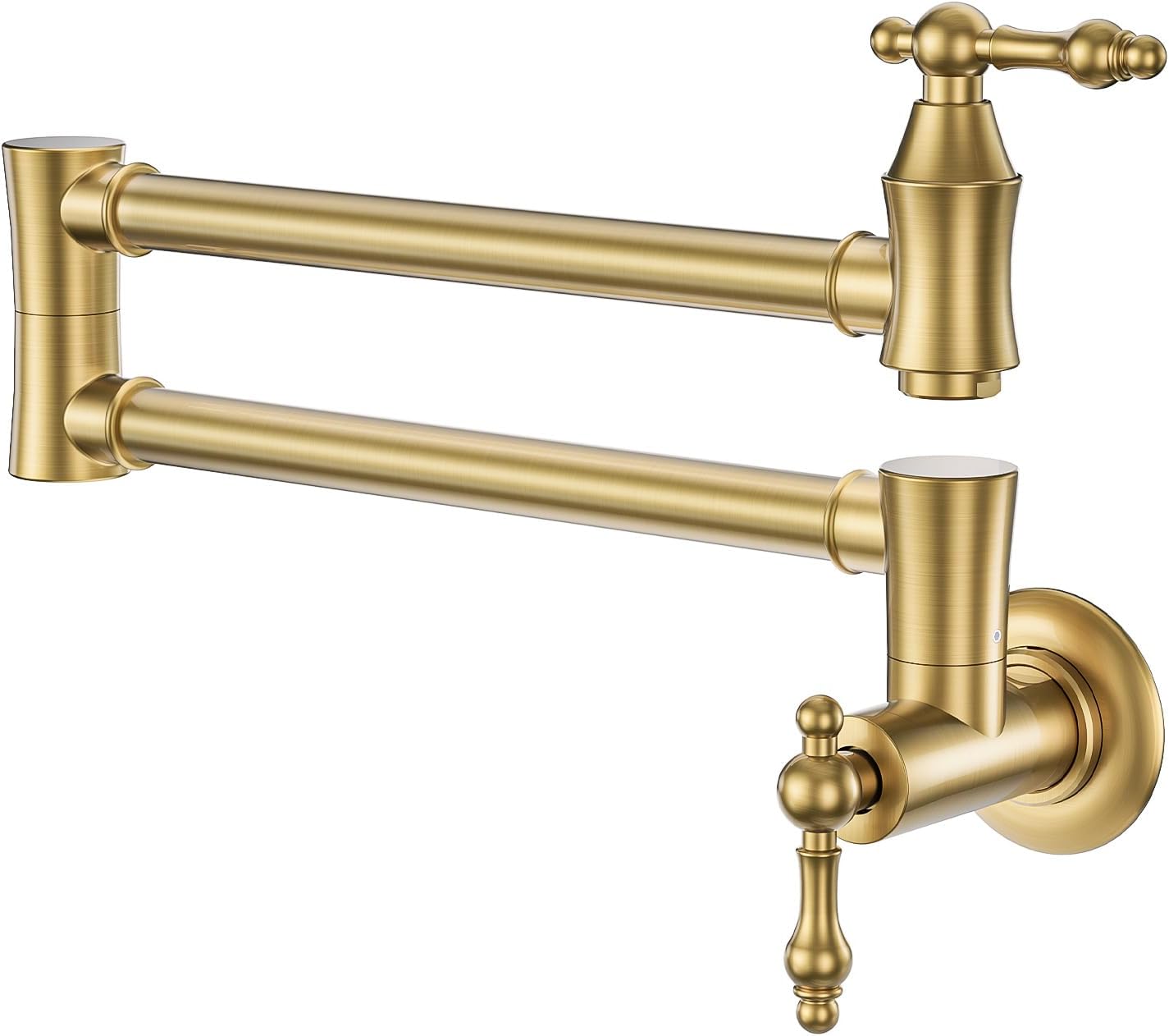Pot Filler Faucet, Brushed Gold Traditional Kitchen Faucet Wall Mount with Double Joint Swing Arms Brass Kitchen Pot Filler