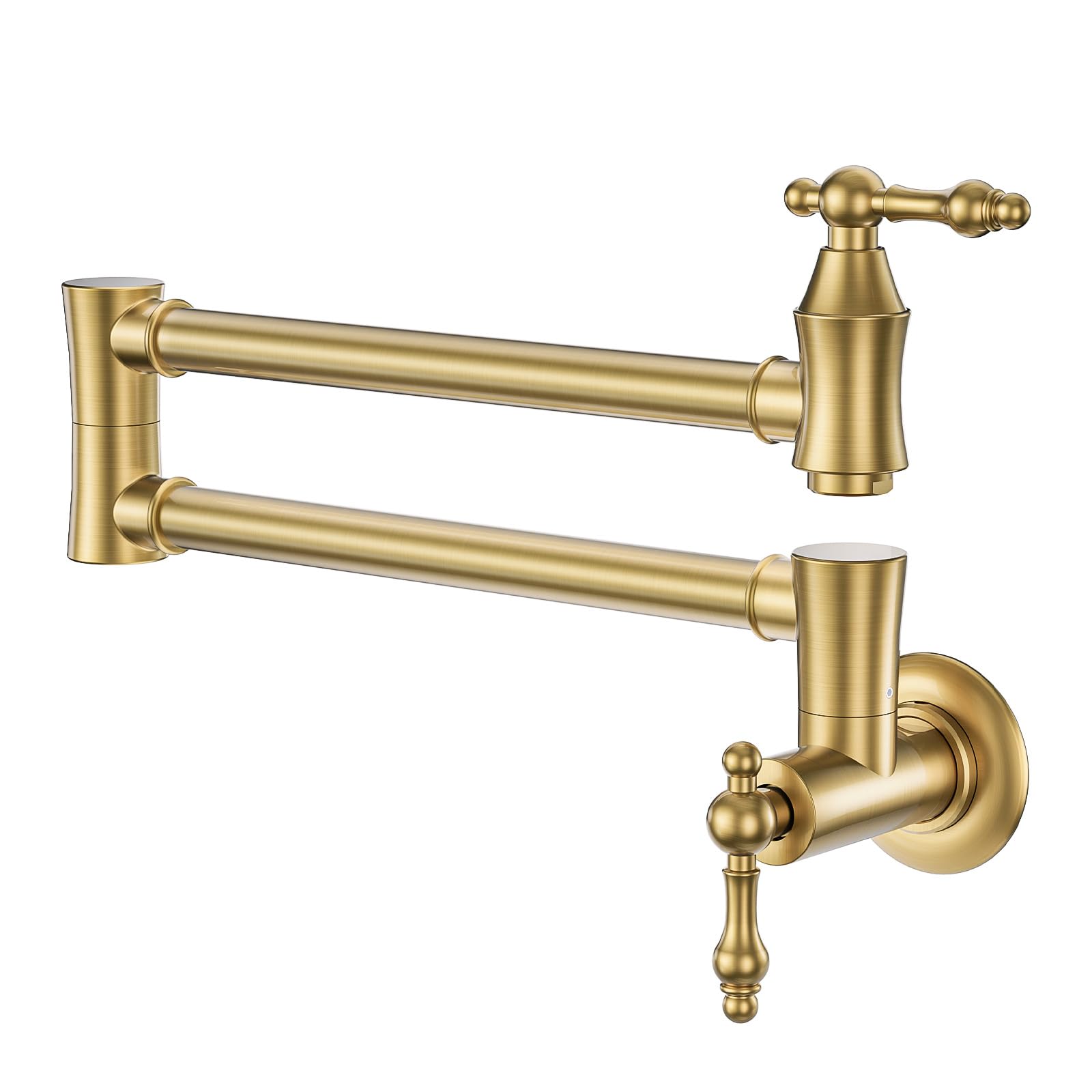 ARCORA Pot Filler Faucet, Traditional Brushed Gold Wall Mount Kitchen Faucet with Double Joint Swing Arms Brass Kitchen Pot Filler