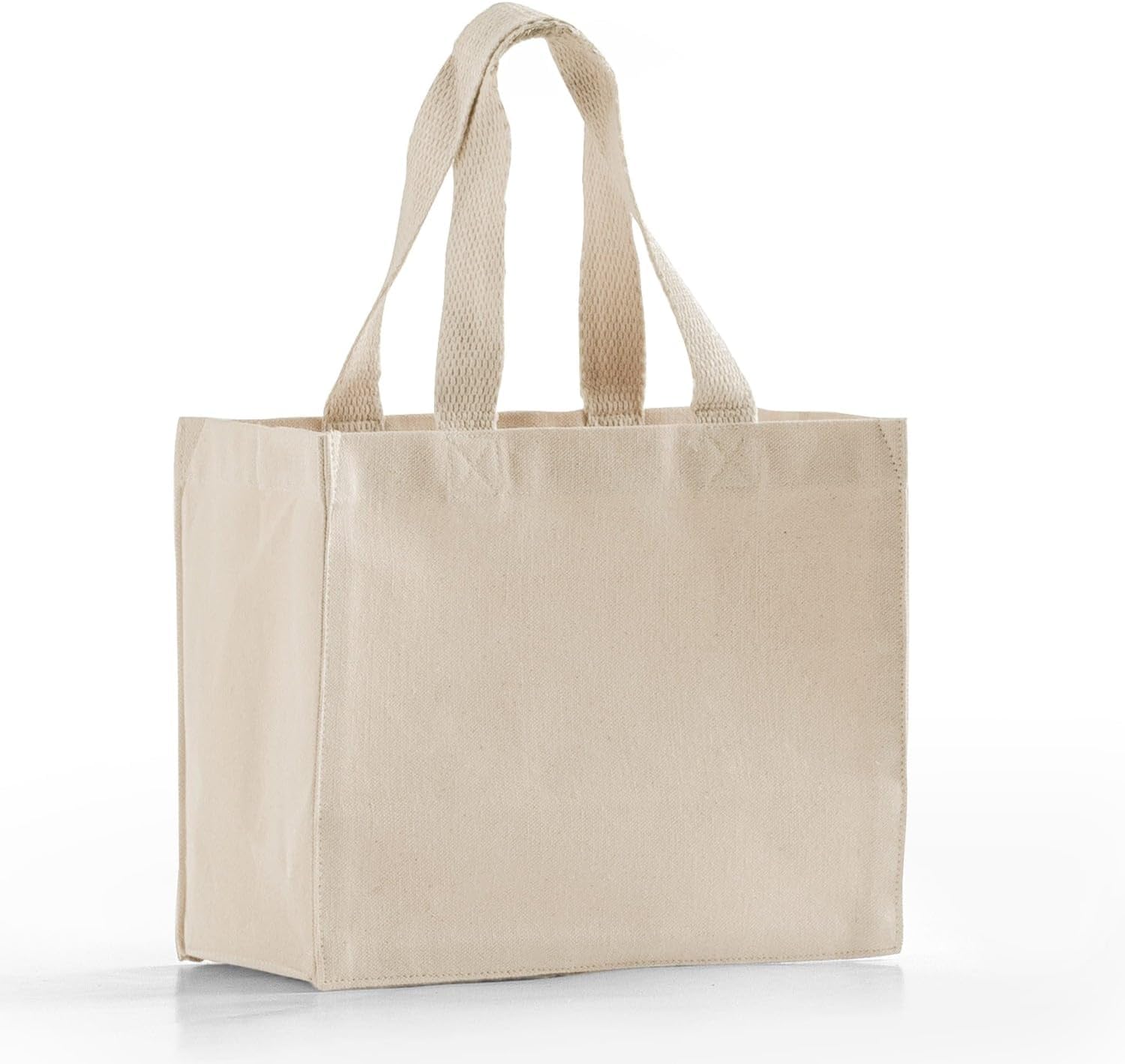 Small Square Canvas Tote Bags, 12-Pack Reusable Cotton Totes with Shoulder Straps for Shopping, Work & Travel – Natural