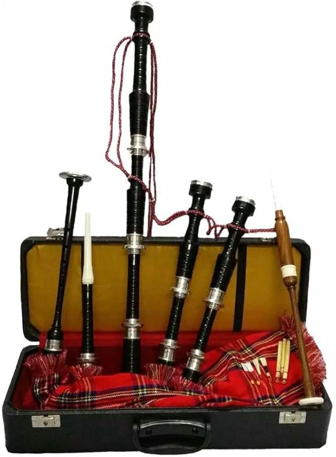 Scottish Highland Bagpipe Black Finish Royal Stewart Tartan Silver ...