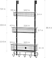 Vista 2 de CADUKE Organizador Negro Sobre la Puerta Organizador Sobre la Puerta Ganchos con Cesta de Almacenamiento Toalleros para Puerta de Baño Estante