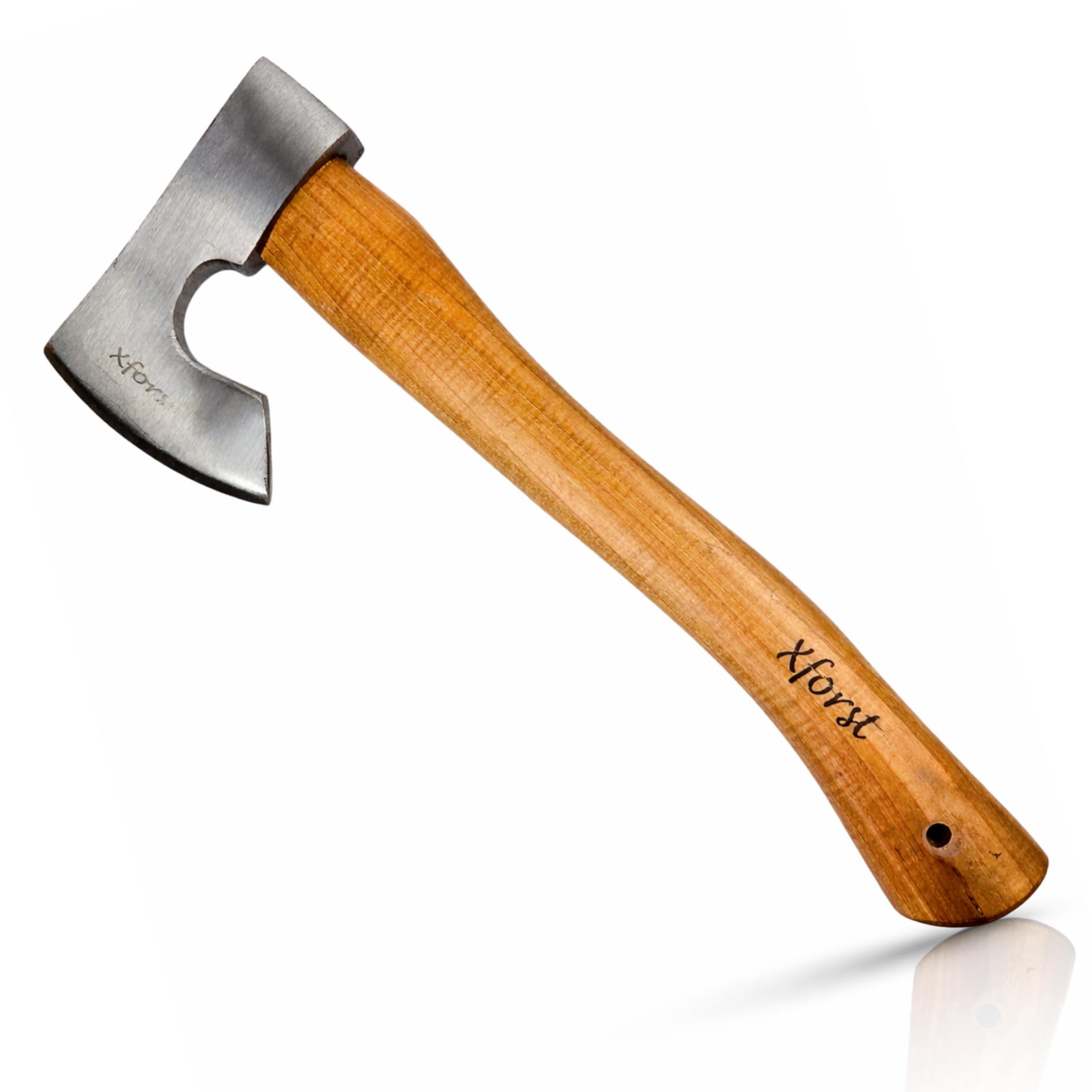 Xforst Hache Viking X-H6 – Hache de Survie 38 cm | Tête Forgée en Acier au Carbone | Manche en Bois de Hickory | Étui de Protection en Cuir Véritable | Beil Bushcraft 0,86 kg