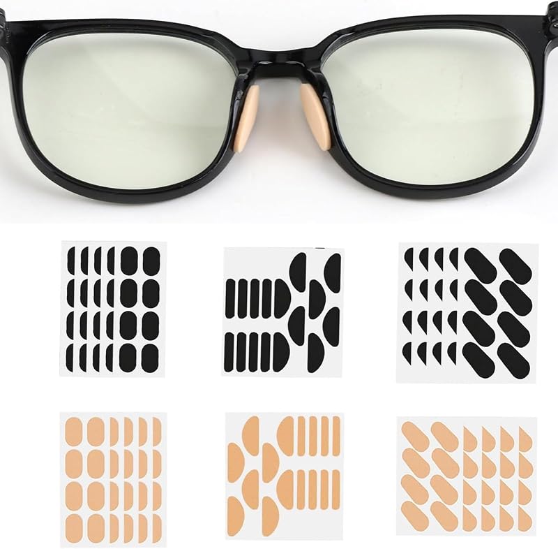 120 Pairs Foam Nose Pads for Glasses, Soft Adhesive Eyeglass Cushion Pads for Eyeglasses and Sunglasses, Non Slip Comfort Fit, Multi Shape Replacement Kit for Daily Wear (Skin & Black)