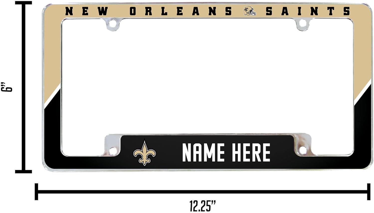 Rico Industries NFL Football New Orleans Saints Personalized/Custom 12" x 6" Chrome All Over Automotive License Plate Frame for Car/Truck/SUV
