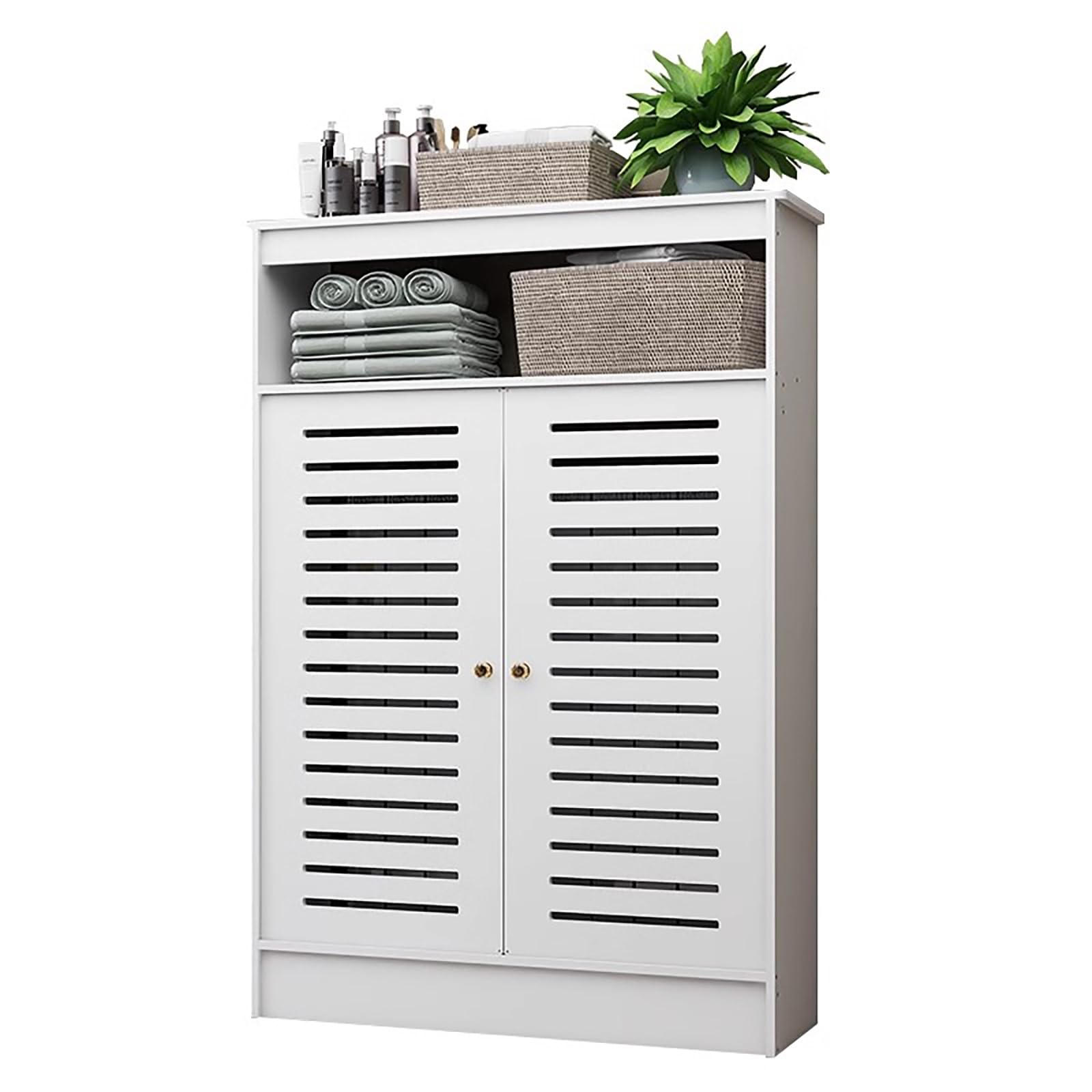 Meuble cache-radiateur blanc en bois 80x90x20 cm avec 2 portes pour salon et chambre