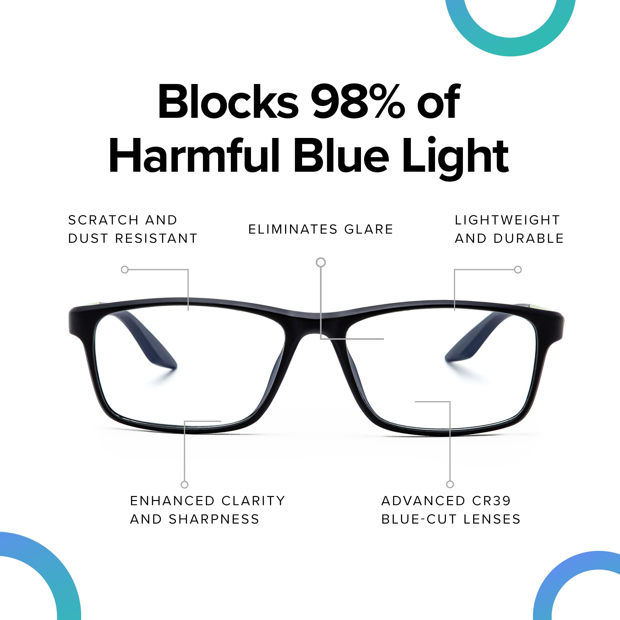 Intellilens Gafas de computadora Zero Power con corte azul | antirreflejos, ligeras y bloquean los rayos nocivos, especificaciones de protección UV, para hombres y mujeres, plateadas, cuadradas
