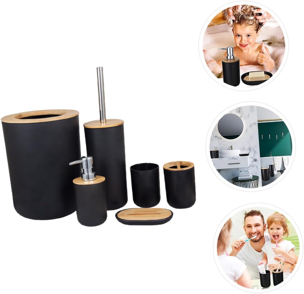 1Set Bathroom Accessory Trash Can Toothbrush Holder Lotion Bottle Soap Dish Mouthwash Cup Elegant Bathroom Essentials