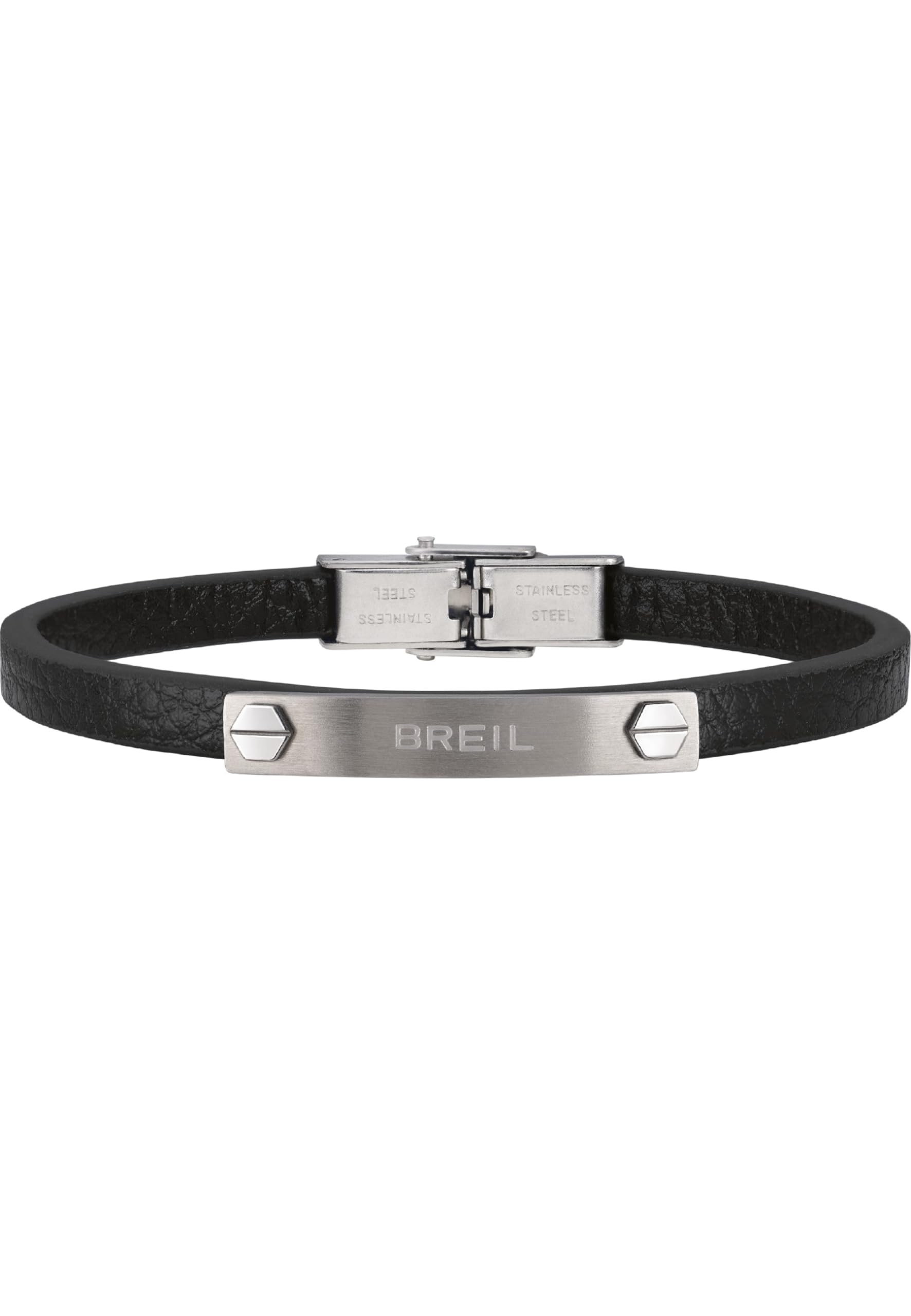 Breil, Collezione Bridge, Bracciale Uomo In Pelle E Acciaio Specchiato-Satinato, Con Logo, Pratica Chiusura A Gioielleria, Idee Regalo Uomo, Lunghezza Regolabile 22.5 Cm-image