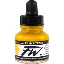 Daler-Rowney FW Acrylic Ink Bottle Brilliant Yellow - Versatile Acrylic Drawing Ink for Artists and Students - Permanent Calligraphy Ink - Archival Ink for Illustrating and More