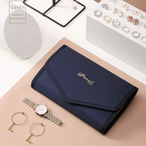 Miniatura 7 de VanFn Rollos de joyería, rollo organizador de joyas de viaje, estuche de joyería plegable, bolsa de almacenamiento de joyas para mujer para anillos