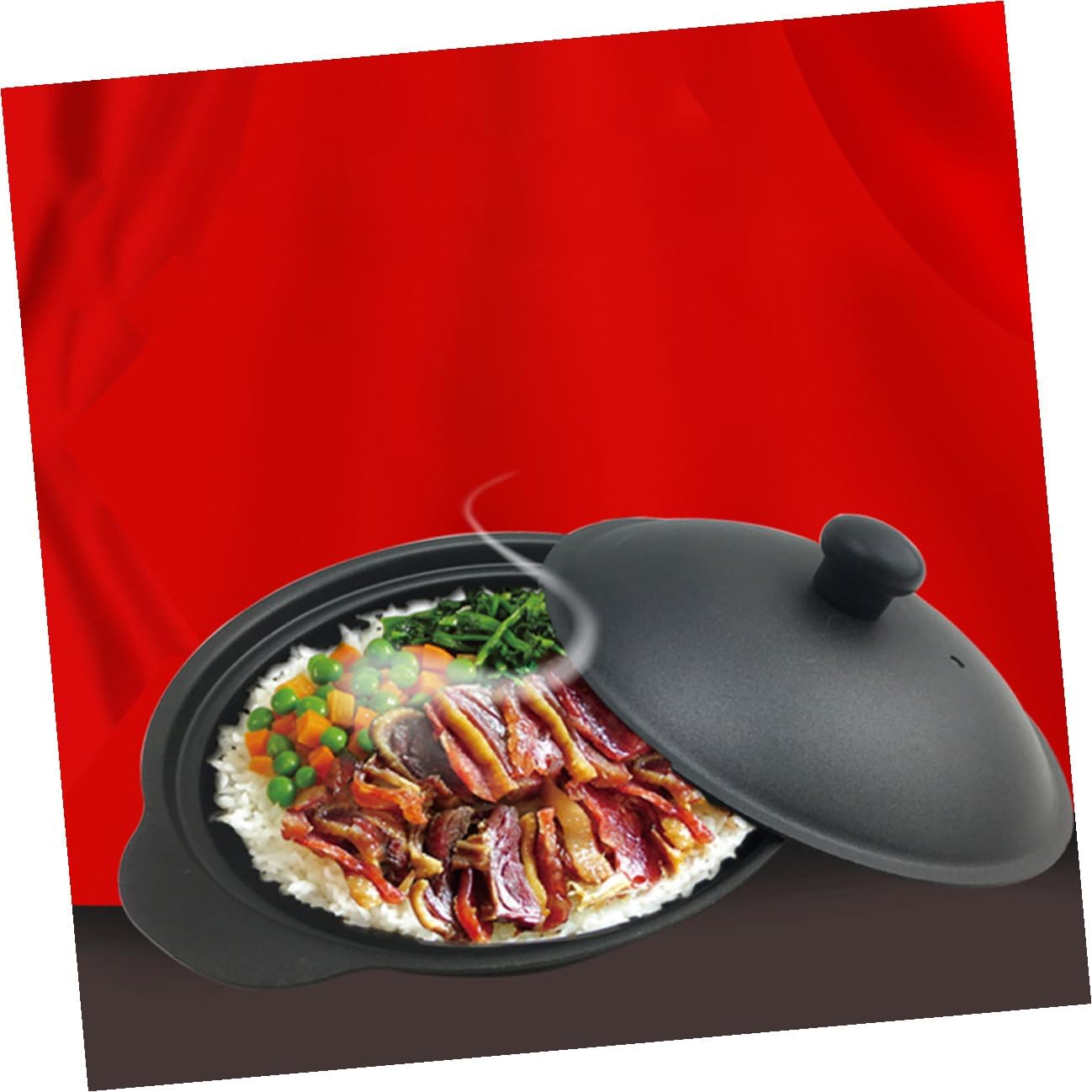ULTECHNOVO Cast Iron Casserole with Lid for Yellow Braised Chicken Rice Heat-resistant Iron Pot with Vent Energy-saving Clay Pot Rice Cooker for Even Heat Distribution and Use