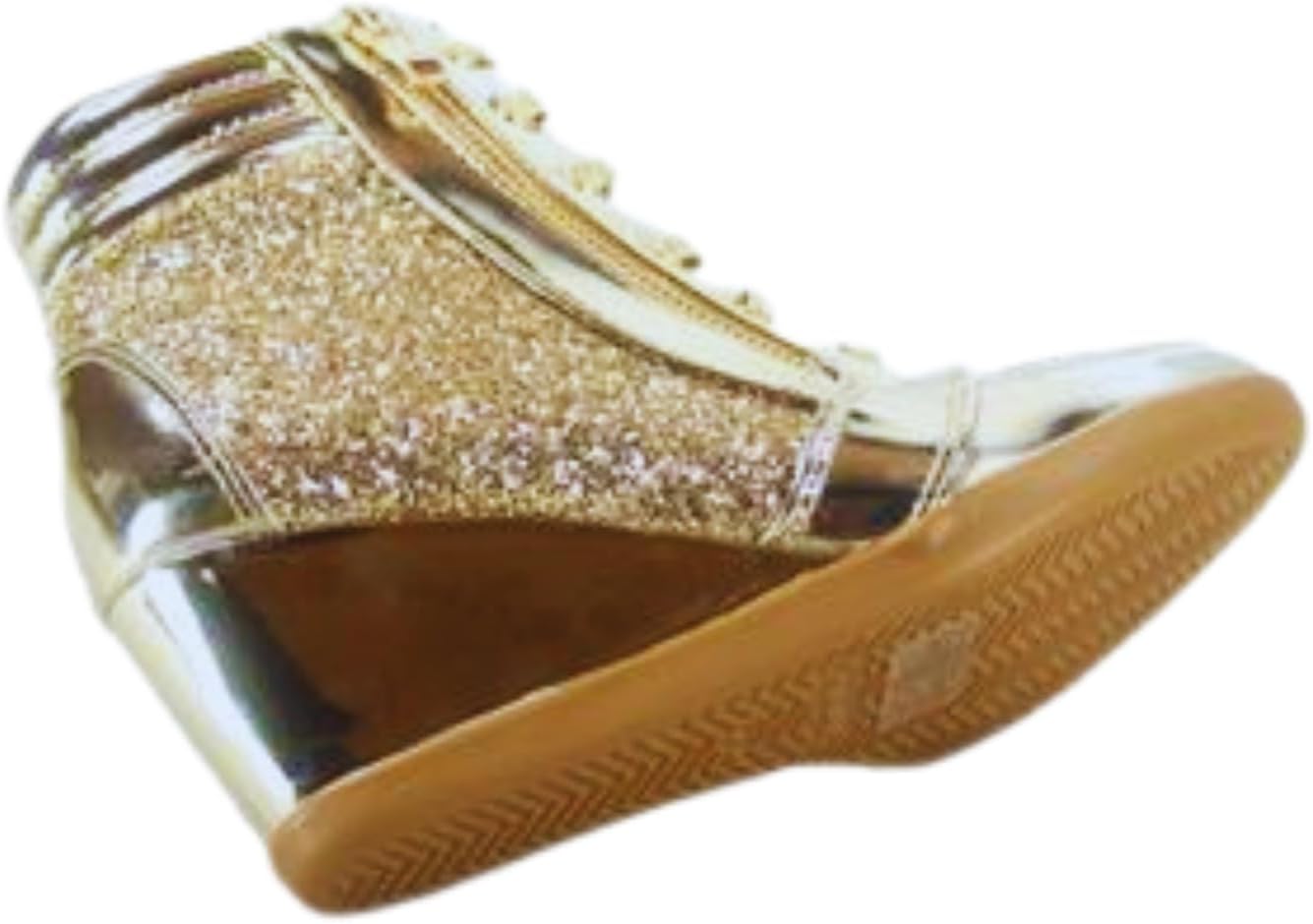 Forever Link Women's Fashion Glitter High Top Lace Up Wedge Sneaker Shoes