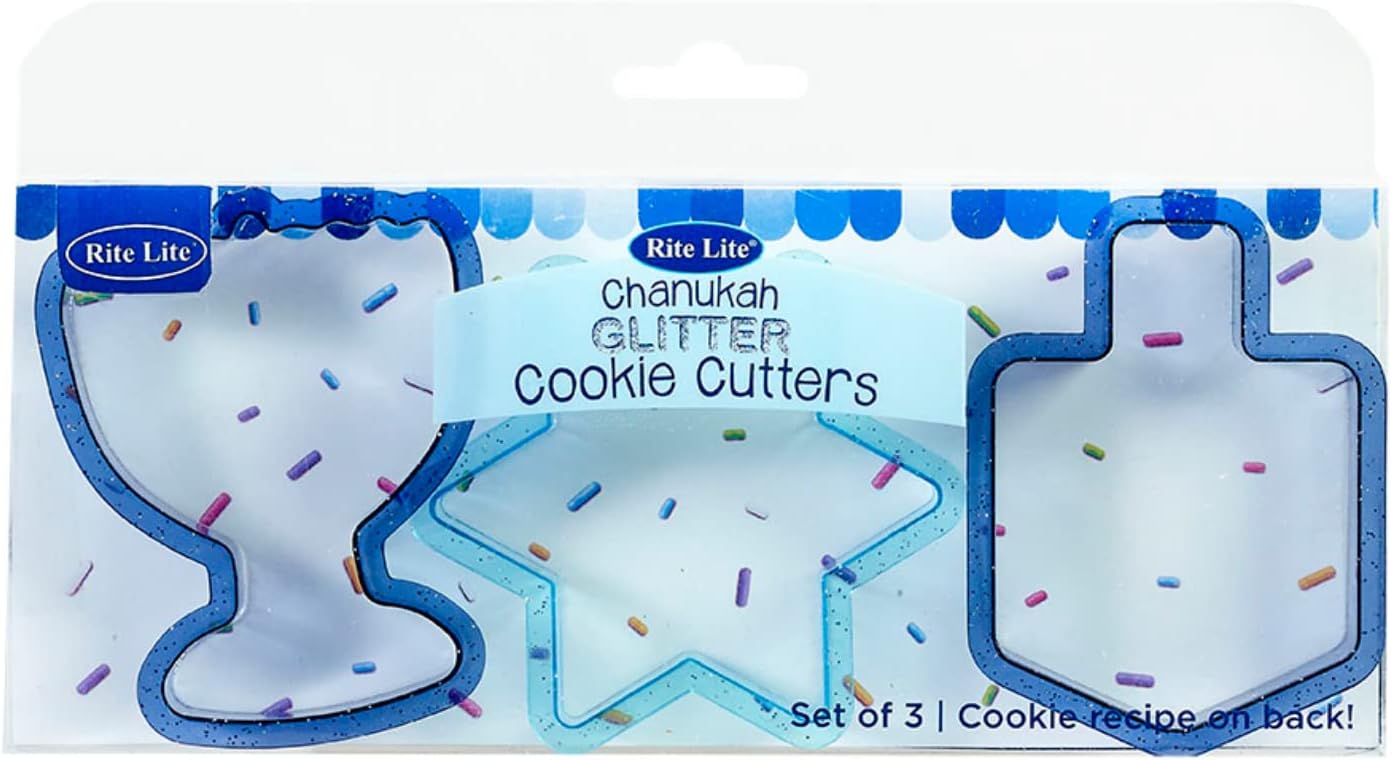 Rite Lite Set of 3 Chanukah Cookie Cutters Sheets - Menorah, Dreidel, Star Design, Jewish New Year Holiday Party Favors, Goodie Bag Rewards, Hanukkah Kids Hostess Gifts, Cooking Kitchen Accessories