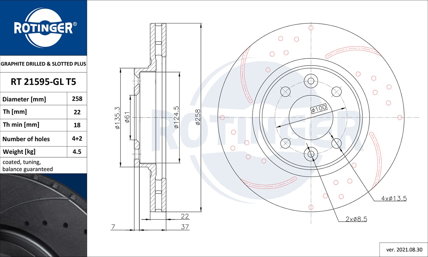 ROTINGER Rotori disco freno (asse anteriore, Set di 2 pezzi) Con rivestimento anticorrosione, RT 21595-GL T5