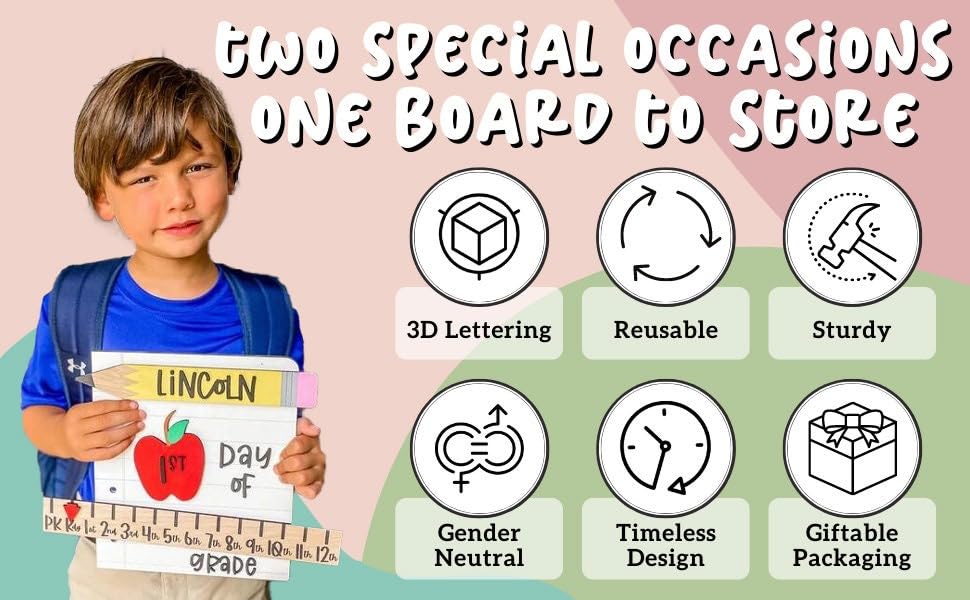 Pizarra De Madera Personalizable Primer Día De Escuela - Placa Grabada Con Nombre, Reutilizable, Para Fotos Y Recuerdos De Preescolar Y Primaria