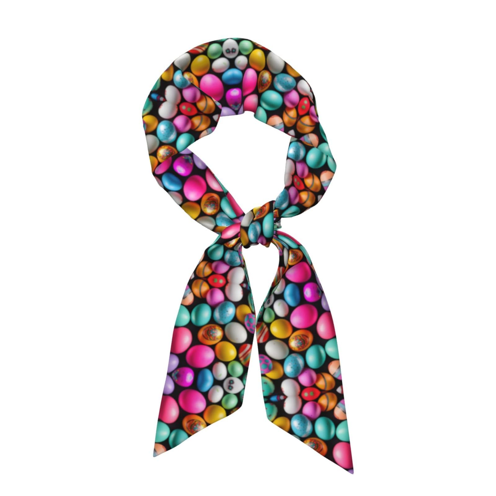 Silk Feeling Satin Headscarf for Women Fashion Skinny Scarf Neck Scarf Hair Scarf Easter Eggs Print