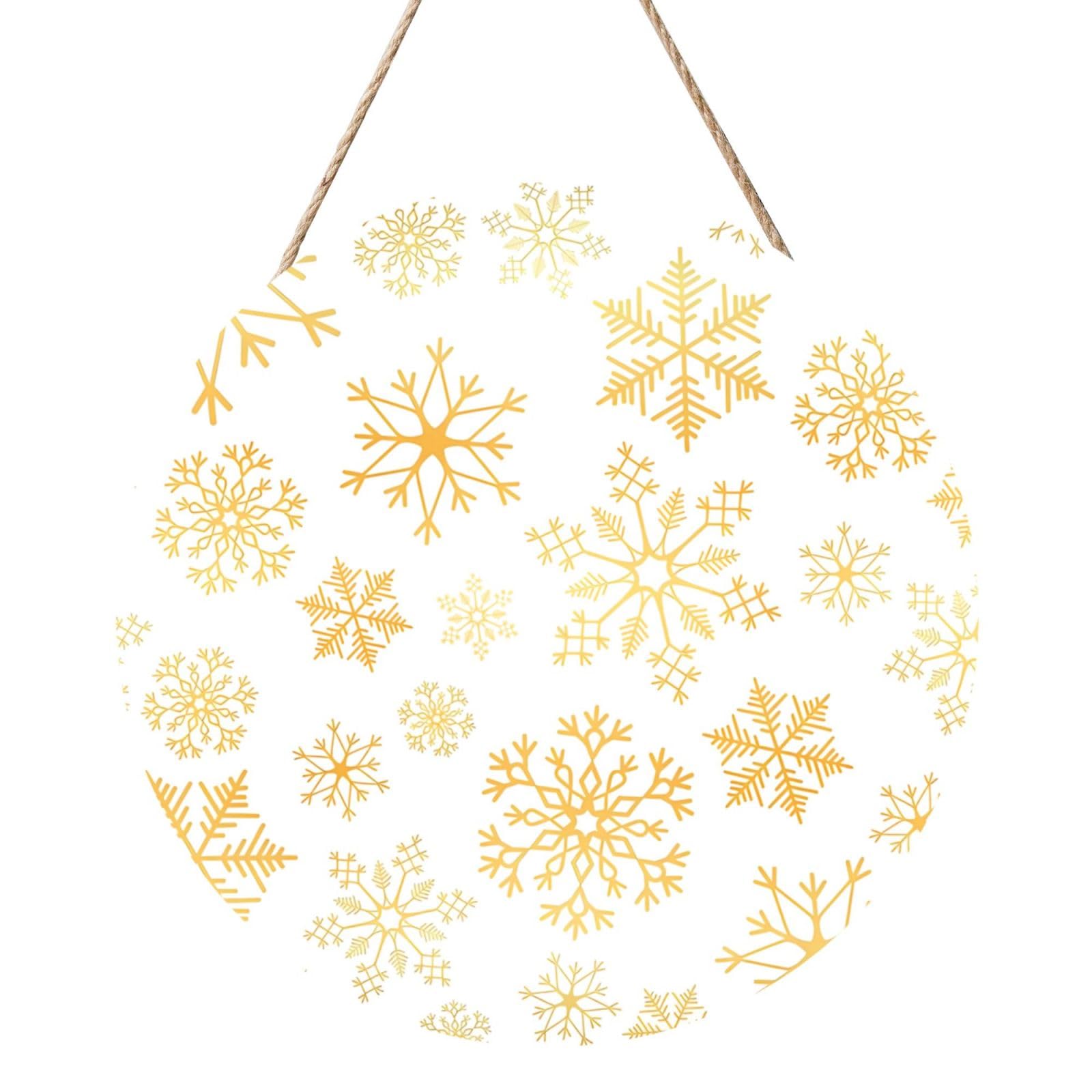 InOmak Gold Snowflake Christmas Xmas White, Round Wood Panel Painting 12 in, Wall Hanging Painting For Home