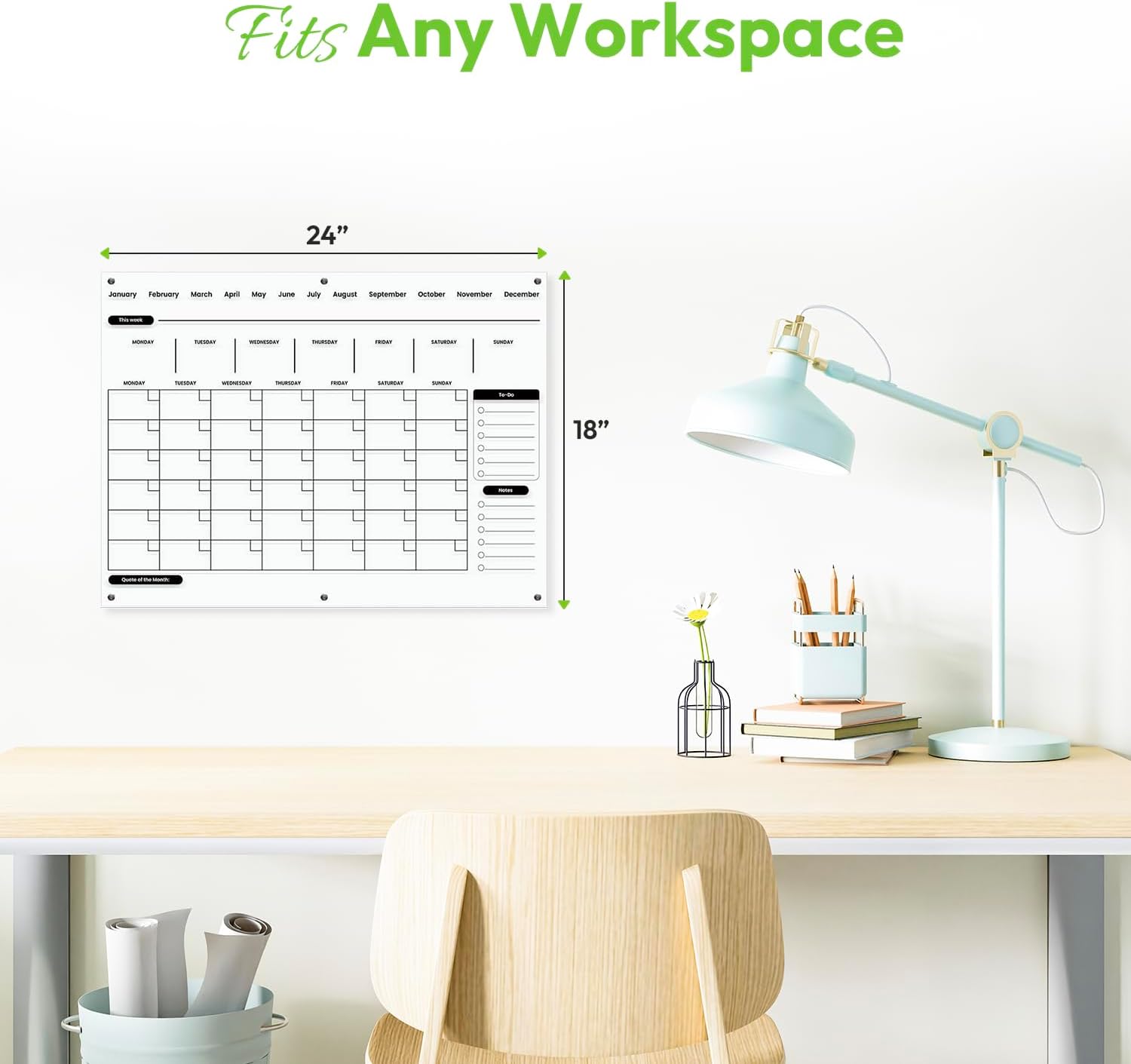 Acrylic Wall Calendar 24 x 18 inch - Clear Dry Erase Board Calendar with Marker, Eraser - Reusable Acrylic Weekly Calendar - Easy To Clean - Elegant Home, Office Whiteboard Calendar