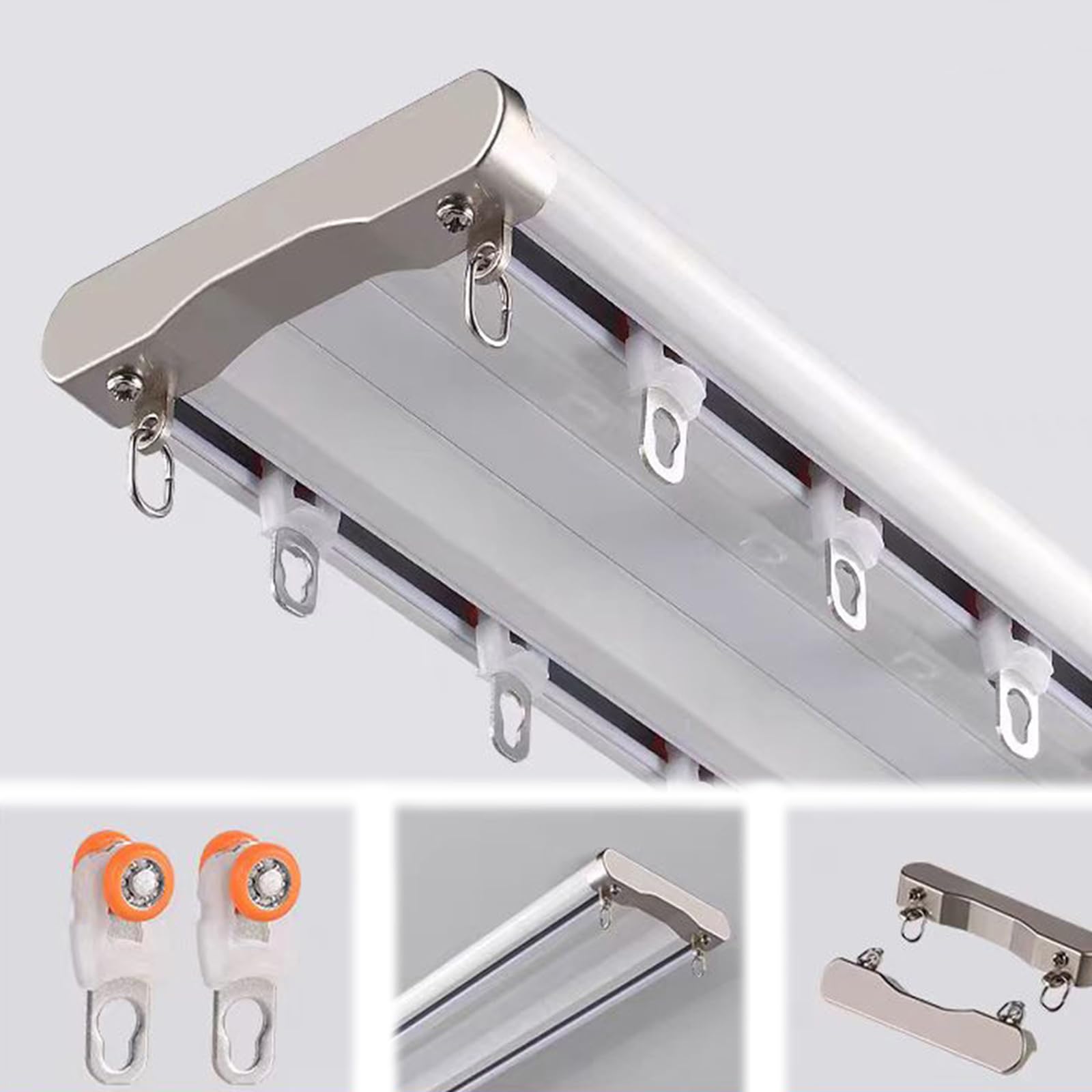 GJMSSMY 4M/13FT Heavy Duty Double Curtain TrackMetal Ceiling Mount Rod with Fittings Cuttable for Bay Windows Silent Room Divider White Perfect for Home Privacy