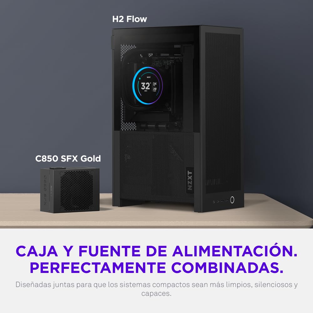 NZXT H2 Flow – Caja para PC Mini-ITX de 20,7 L con Alto Flujo de Aire – Incluye 2 Ventiladores Superiores de 120 mm y Cable Elevador PCIe 5.0 – GPU de 331 mm – Radiador de 280 mm – Negro