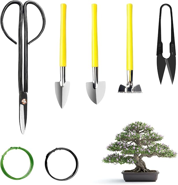 MOSFiATA MOSFiATA Bonsai Werkzeug Set Pflegeset 7-teilig Mini Gartenwerkzeug für Bonsai Baum und Zimmerpflanzen — Werkzeug-Sets