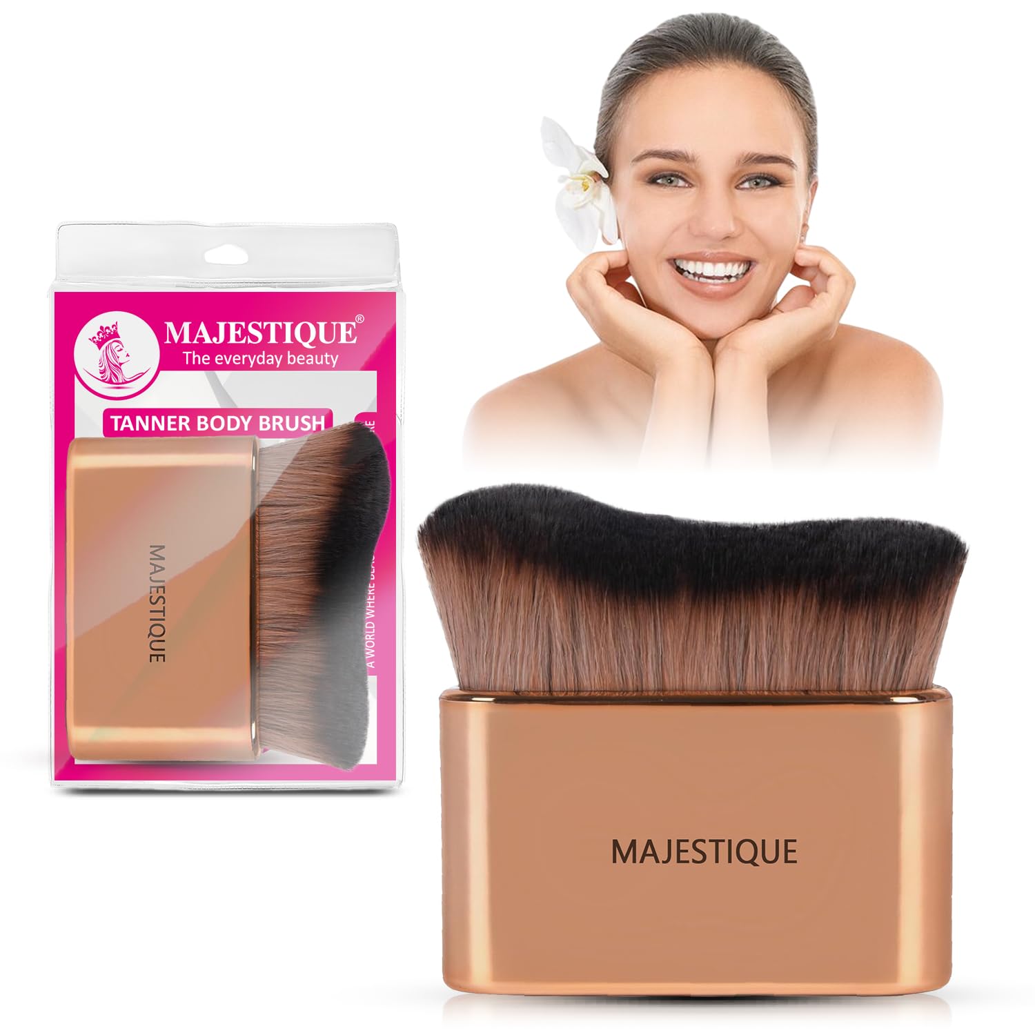 MAJESTIQUE Full Coverage Multipurpose Makeup Brush for Self Tanner Foundation Body Makeup Loose Powder Body Luminizer & Concealer | Super Soft Dense Bristles | Premium Tanning Brush for Self Tan & Body Glow Streak-Free Blending Tool-image-42