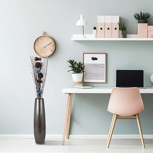 Miniatura 5 de Florero de cerámica plateado de 24 pulgadas de alto, jarrones grandes y modernos para decoración de sala de estar, jarrón de mimbre grande para