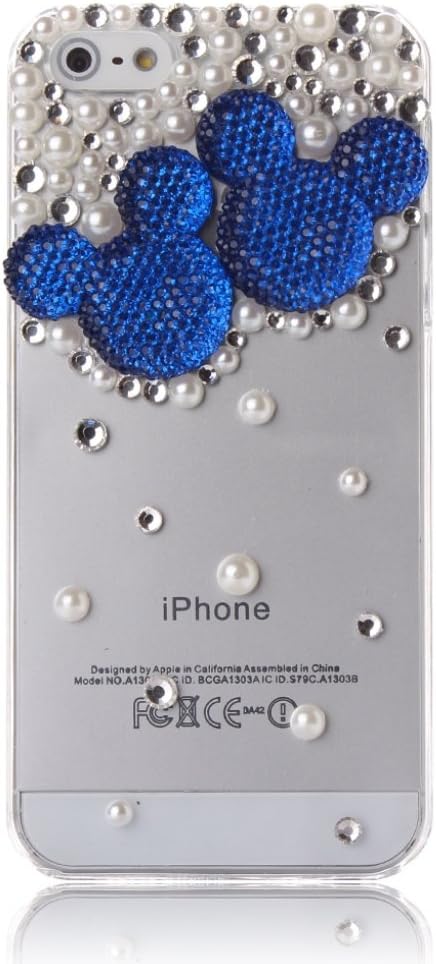 iPhone 6 Case FiveLimit(TM) Luxury 3D Bling Pearl Blue Mouse Design Diamond Case Cover For Apple iPhone 6 [4.7] (Package includes: 1 X Screen Protector) (Blue)