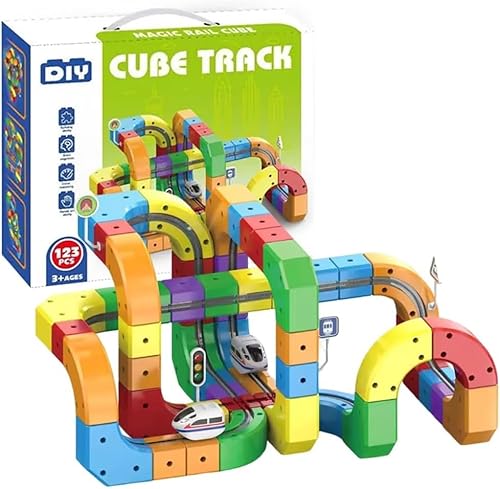 KlickRail Electric Train Set Flexible Race Track,123 Pcs Car Track for Toddlers 3-5, Building Toy Train Track Gravity-Defying 3D Embedded Layouts & Motorized Car, STEM Learning Gift