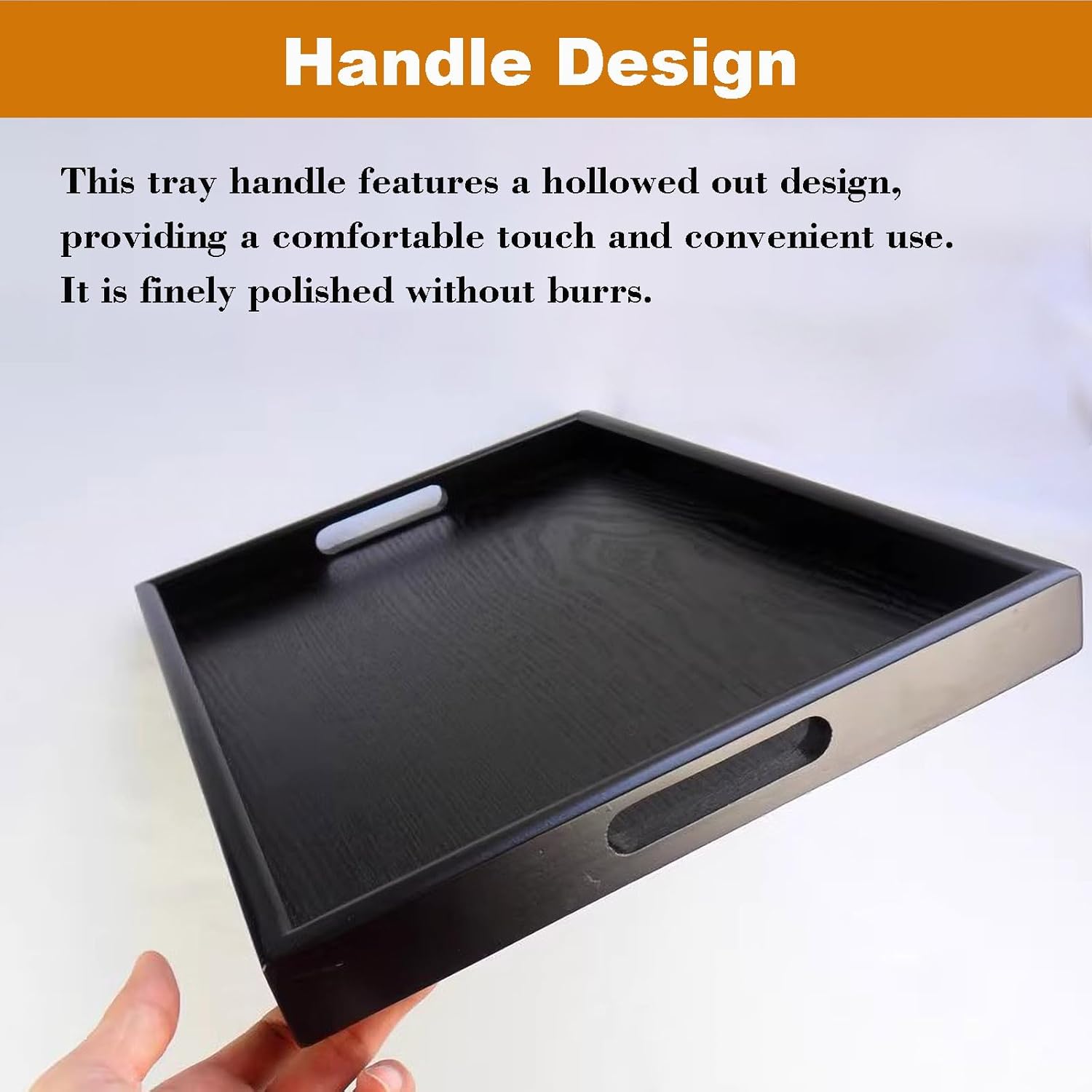Wooden Serving Tray with Handles, Rectangle Decorative Serving Tray Platter Wood Bed Tray with Raised Edges Snack Tray for Home Kitchen Restaurant Coffee Tea Food Breakfast Dinner Décor(Black) - Image 4