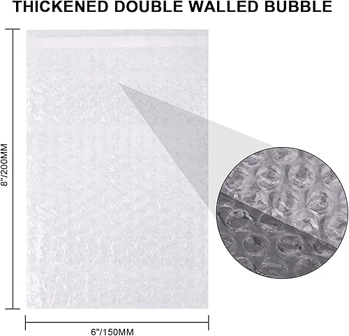 Miniatura 3 de Paquete de 50 bolsas de burbujas autosellantes de 6 x 8 pulgadas, bolsas de burbujas pequeñas de doble pared, bolsas de amortiguación de burbujas