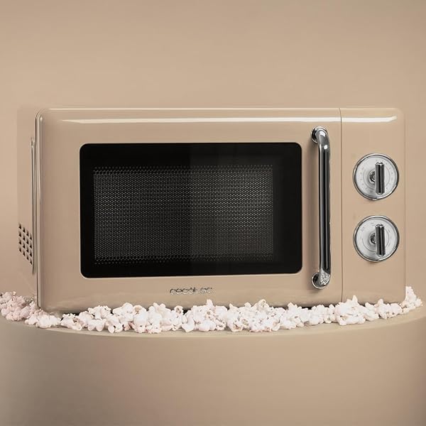 Cecotec Micro-ondes mécanique avec grill Proclean 3110 Retro Beige. 20 L, 700 W en 6 niveaux, minuterie jusqu'à 30 minutes, mode dégivrage, design vintage en beige, finitions en acier. - 3