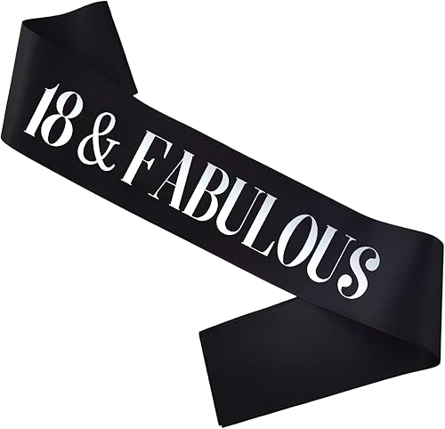 PANBINN Banda de cumpleaños de 18 y fabulosa, lámina plateada de satén negro del '18 y fabuloso' para cumpleaños de niña o niño, decoraciones de