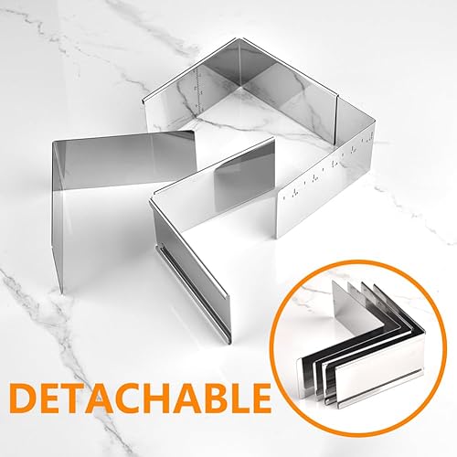 Miniatura 3 de Guowall Molde de anillo extensible de acero inoxidable para tartas con forma cuadrada desmontable, molde de mousse antiadherente para herramientas