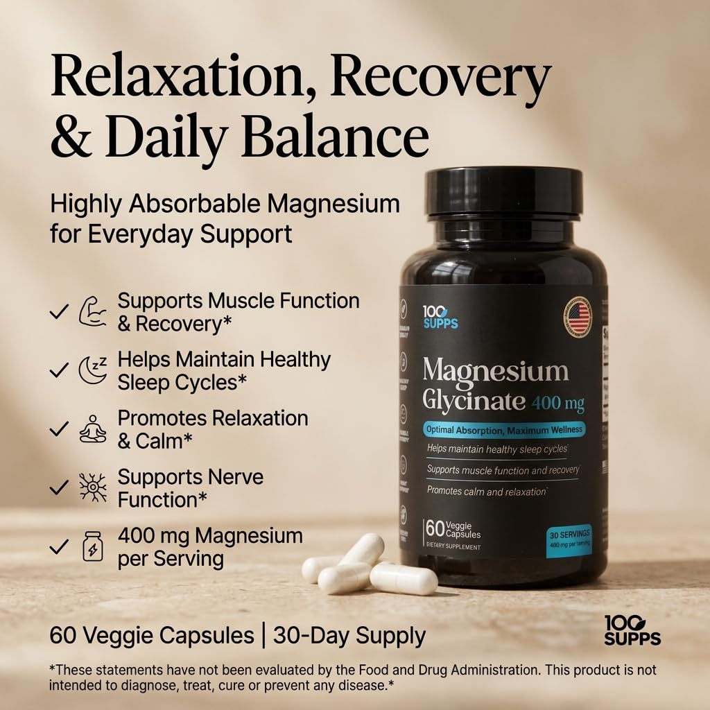 Magnesium Glycinate 400mg – 60 Capsules | 30-Day Supply | Chelated Magnesium for Muscle, Nerve, and Sleep Support | Vegan, Gluten-Free, Non-GMO | Manufactured in USA — Amazon image 2