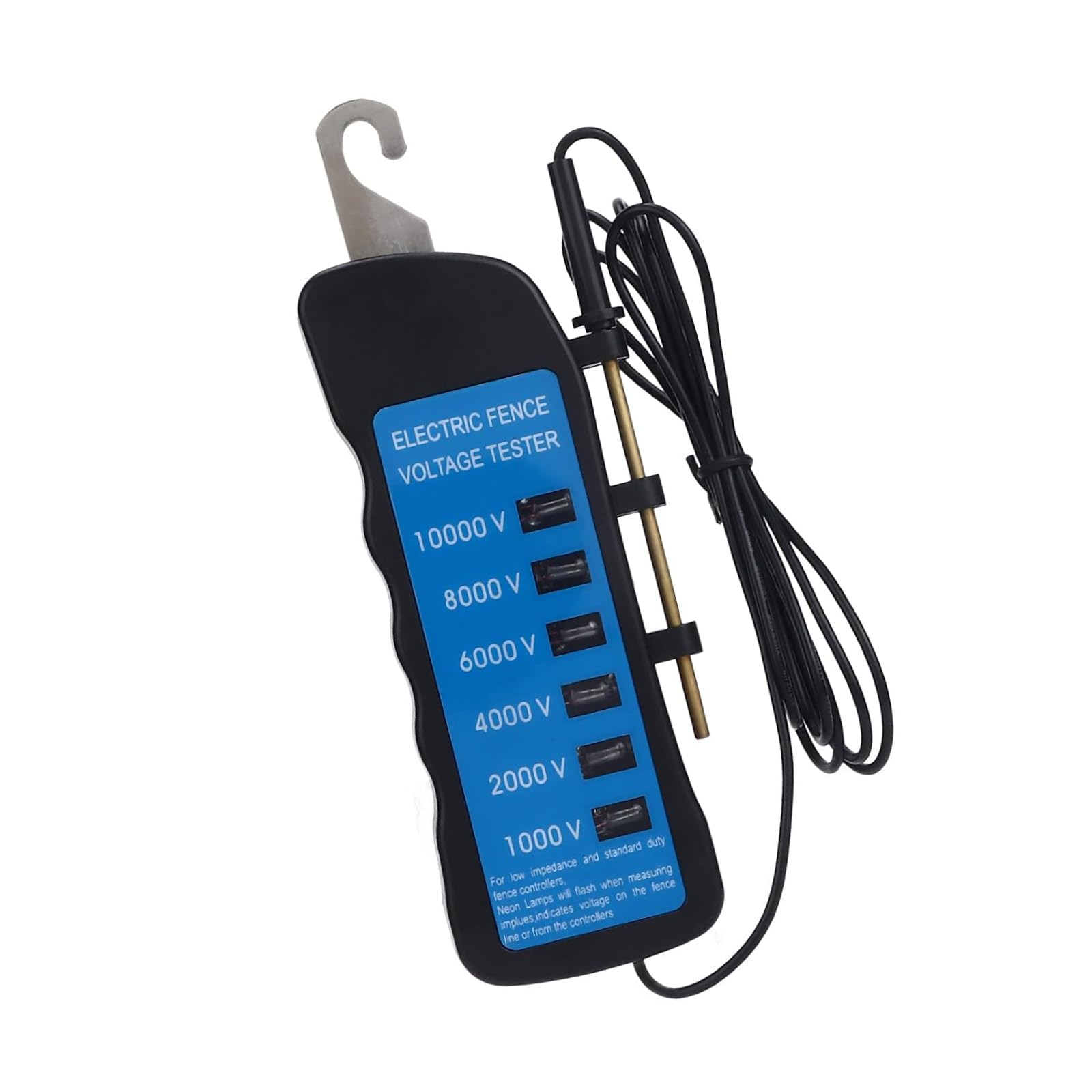 Probador eléctrico de valla eléctrica de fácil transporte, 10000 V con 6 indicadores LED, dispositivo ABS para alambre de metal y ganado