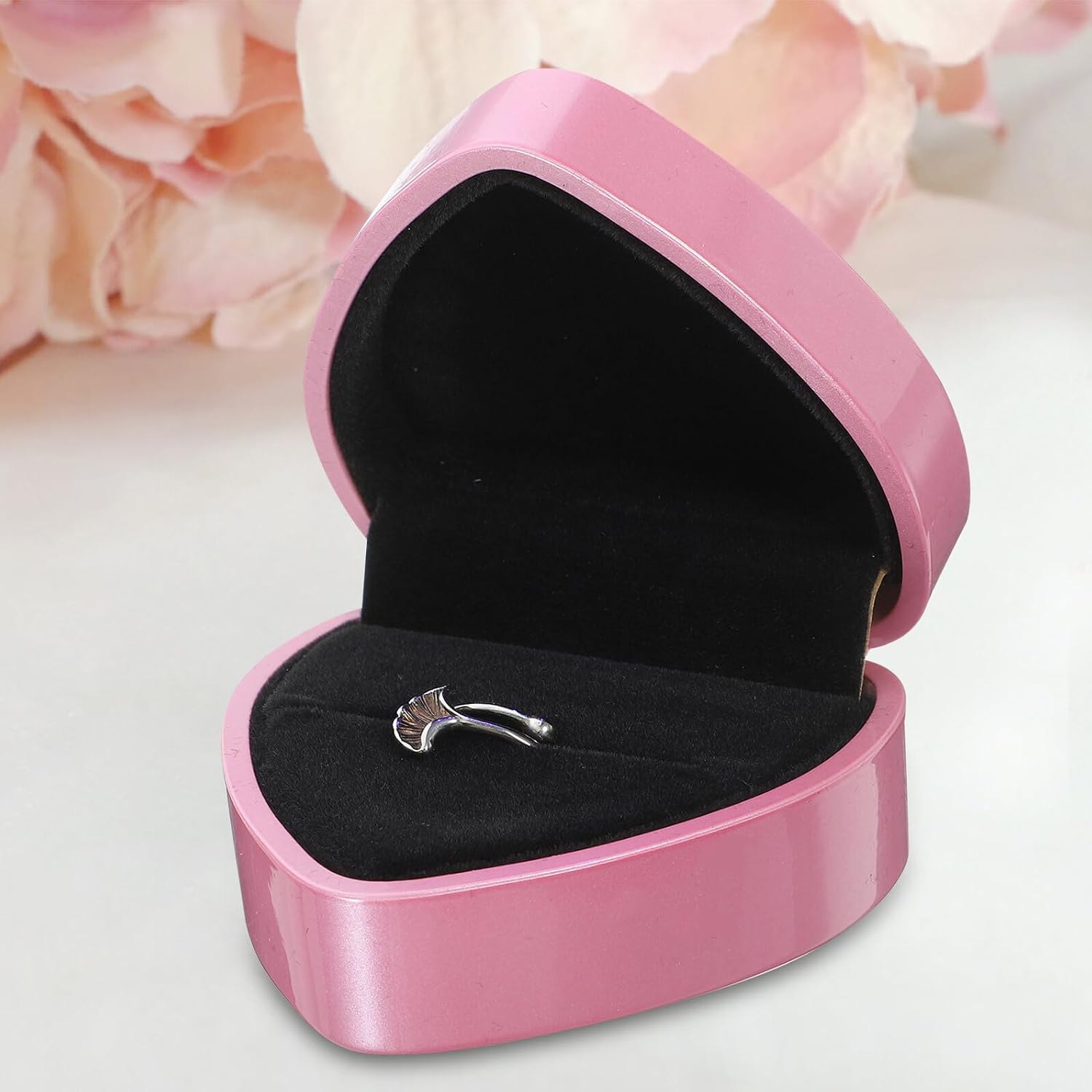 LED Heart Shape Ring Box with Light for Proposal Xmas Pink image 5