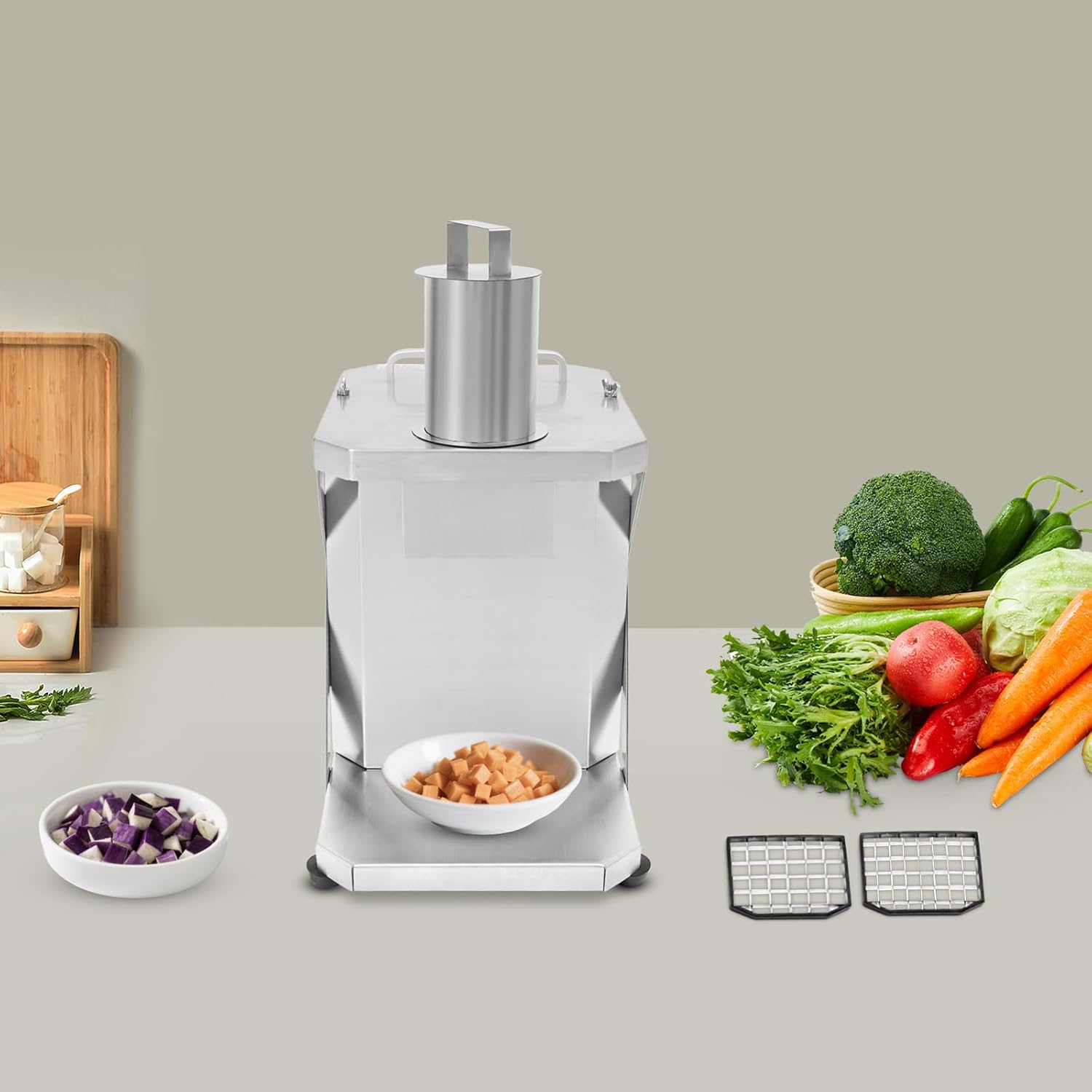 Electric Vegetable Dicer, Automatic Dicing Machine with 0.31in, 0.39in, 0.47in Dicing Grid Knives, 100V 100W Commercial Food Processor for Veggies & Fruits