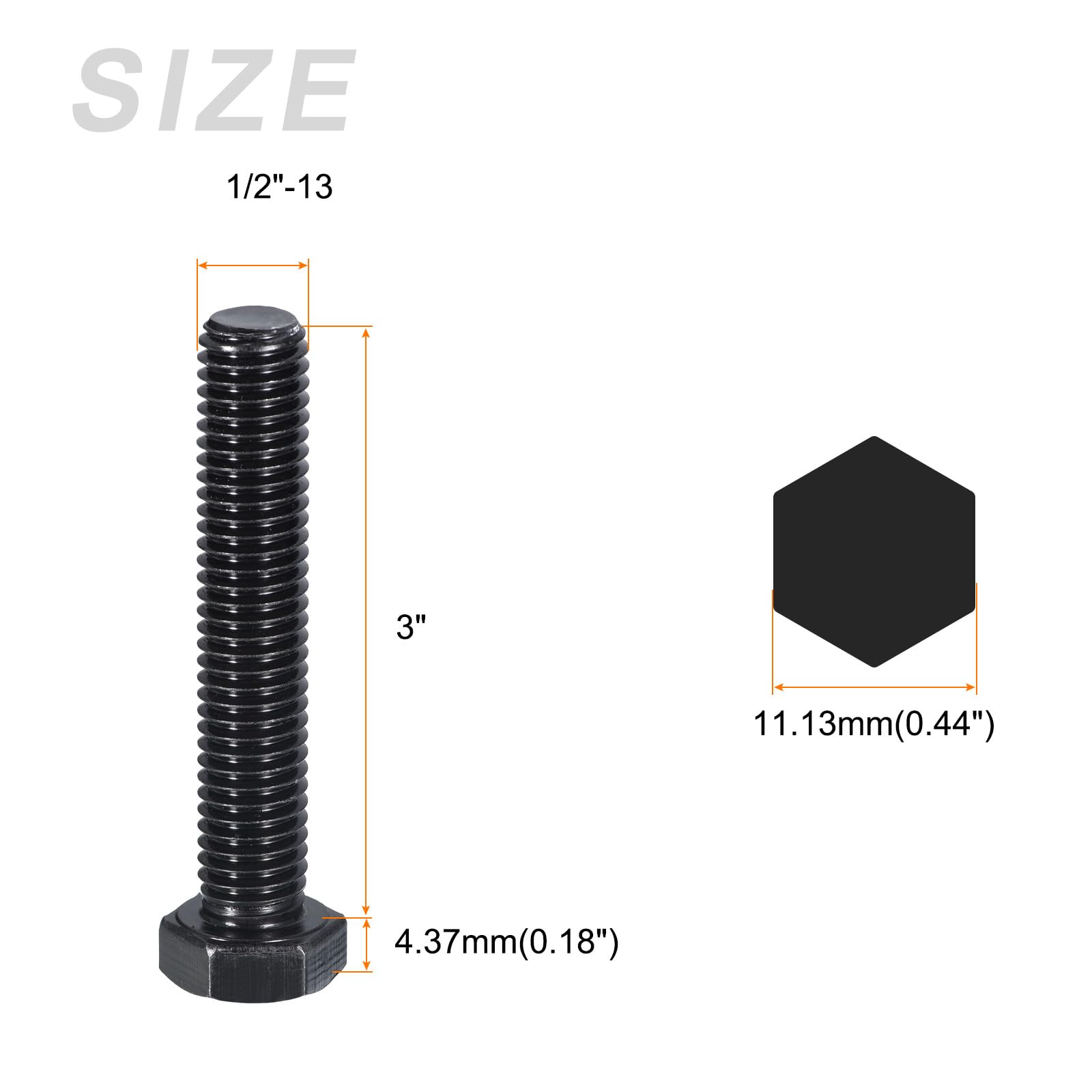 METALLIXITY Hex Head Bolts (1/2-13 x 3") 4Pcs, 304 Stainless Steel 18-8, Fully Threaded, External Hex Drive - Image 2