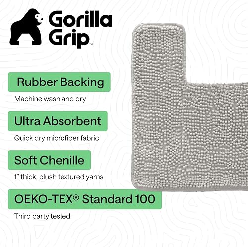 Miniatura 3 de Gorilla Grip - Tapete de baño afelpado, absorbente, peludo, de felpilla, para base de inodoro cuadrada, reverso de goma, suave, de microfibra, claro