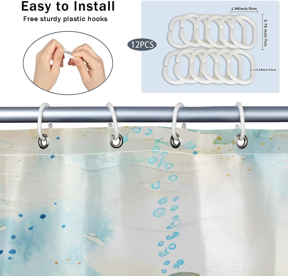 Mermaid Nautical Bath Shower Curtain Waterproof Shower Curtains 72 x 72 Washable with 12 Shower Curtain Hooks