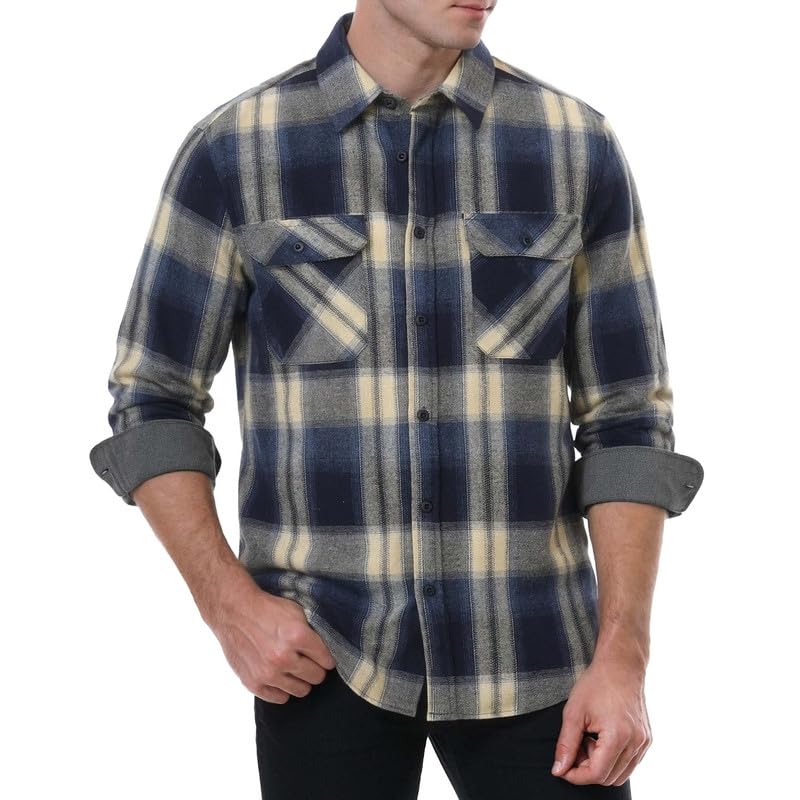 WARHORSEE Flannel Shirt for Men Long Sleeve Button Down Plaid Shirts