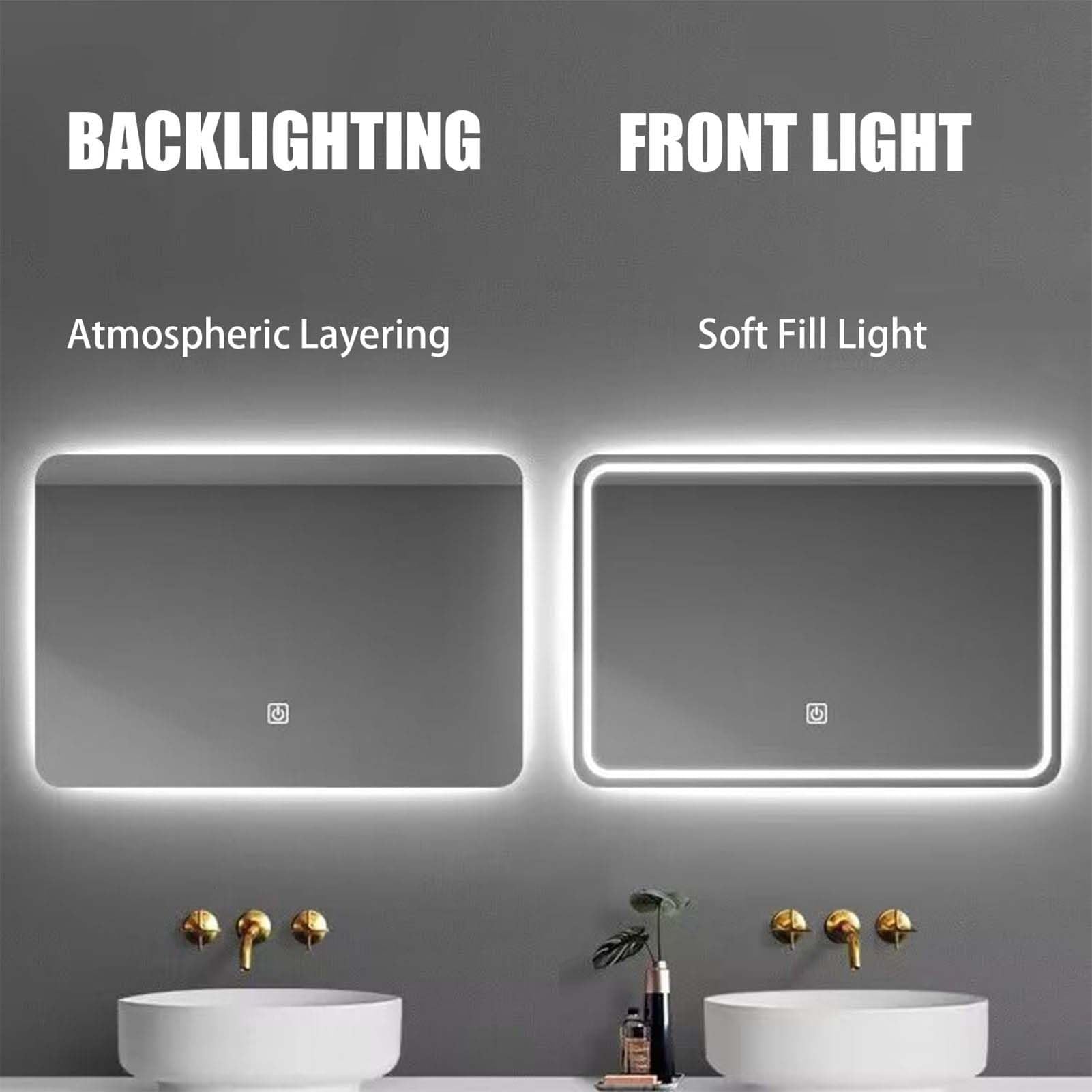 Espejo de Maquillaje LED Inteligente, Pantalla táctil antivaho con indicador de Hora y Temperatura, Espejo de tocador Rectangular con Marco de Metal Negro, Ideal para baño y Dormitorio (80 x