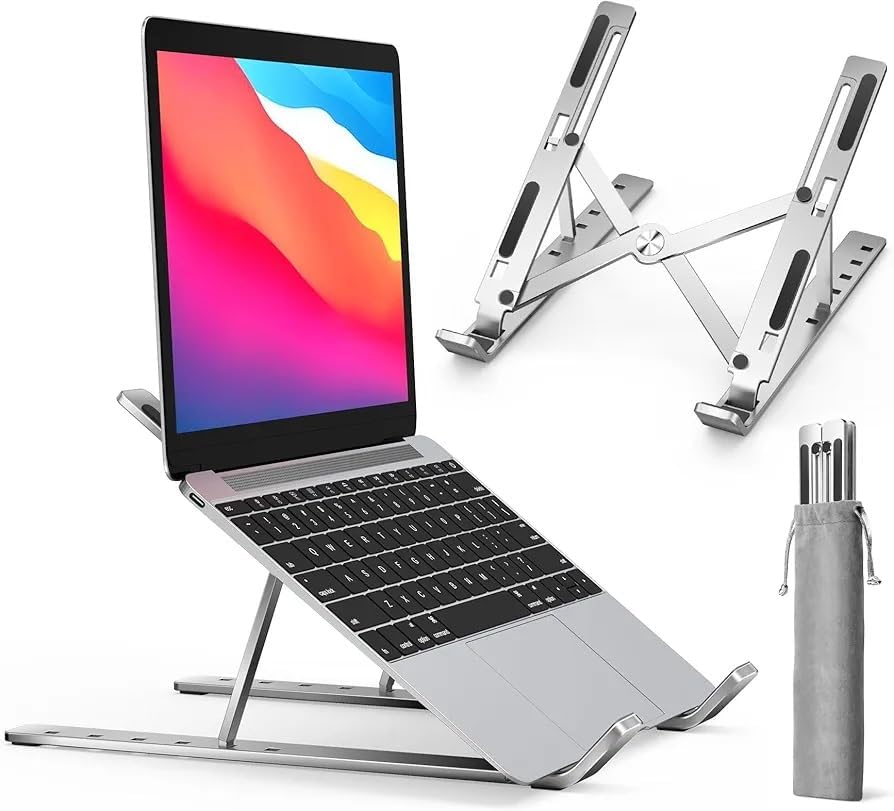 Primate 6 Angles Adjustable Aluminum Laptop/Desktop Stand | Ergonomic Foldable Portable Riser Stand Holder for MacBook, HP, Dell, Lenovo & All Notebooks (Grey)