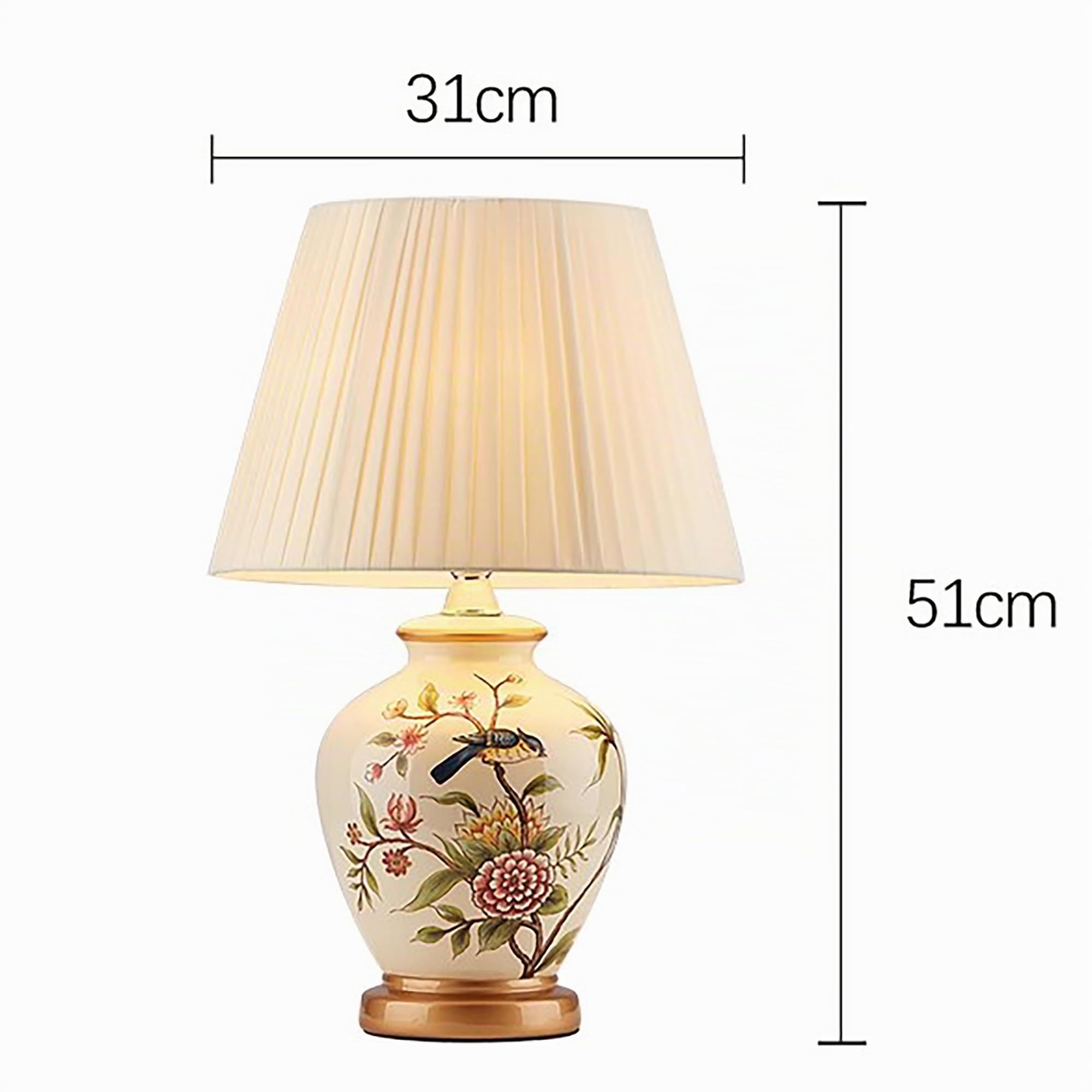 XINYASEE Lampada da tavolo in ceramica dipinta,Lampada da comodino vintage con paralume in tessuto,Testa di lampada E27,Lampada Da Scrivania Per la Casa Per Camera Da Letto, Soggiorno (Bianco)