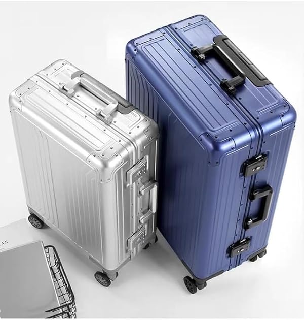 KANGSHILU Premium Aluminum Large Checked Luggage 28”, Metal Shell Zipperless Suitcase with Spinner & Removable Wheels, Size 31.10"x19.69"x11.02", 14.11 lbs, Includes 2 Spare Wheels & TSA Lock (Silver) by KANGSHILU - Used condition - US$340.07