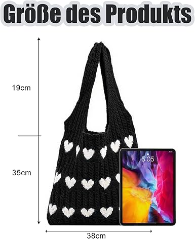 Dogmoon Gestrickte Umhängetasche - Gehäkelte Tasche 38x35cm Aprikose